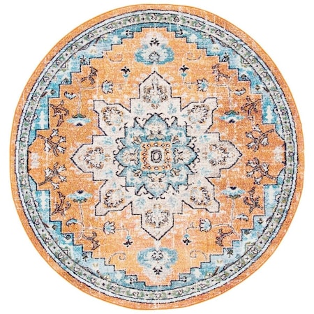 Safavieh 3 x 3 ft. Madison 473P Power Loomed Round Area Rug; Orange & Teal MAD473P-3R